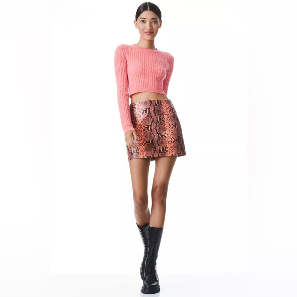 Alice + Olivia Elana Vegan Leather Snake Print Mini Skirt